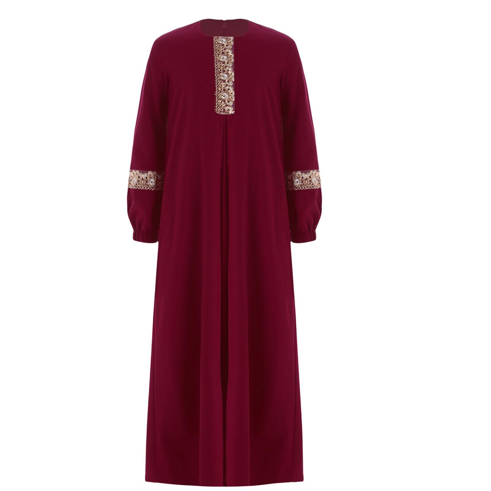 

Girls Muslim Dress Abaya Round Neck Long Sleeve Maxi Length Ramadan Party Costume 5-6 Years