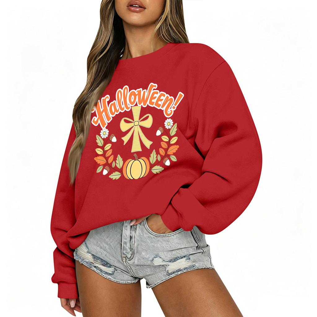 Women's Casual Long Sleeve Christmas Print Round Neck Top for Holiday Festive Wear