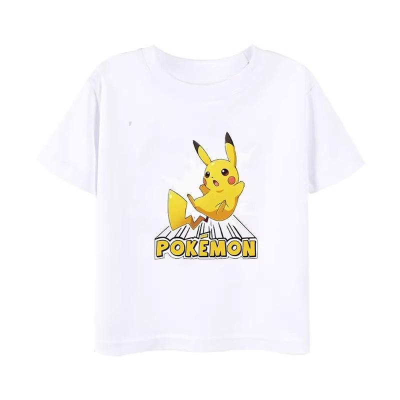Potdemiel Summer New Pikachu Print Childrens Cotton TShirt Boys and Girls Comfortable and Breathable Childrens TShirt