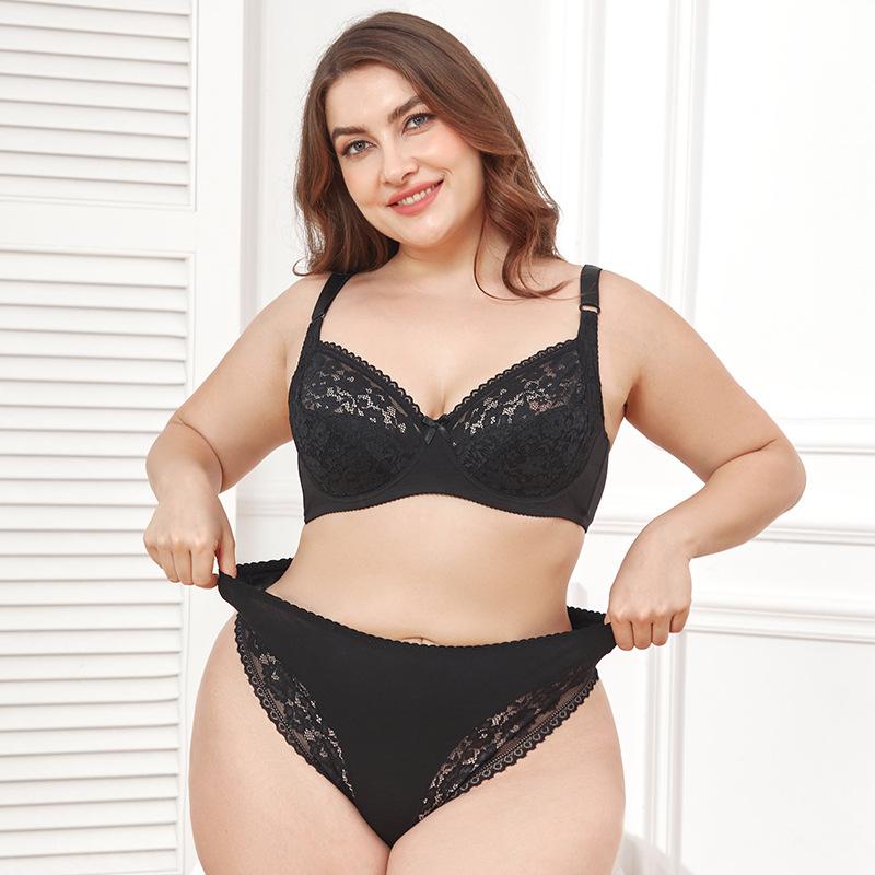 Large Size Lace Bra Set Women's Sexy Thin Cup Underwear Lightweight Mid-Rise Thong