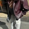 Long Sleeve Leather Jacket Women Lapel Collar Zipper Crop Overcoat Windbreaker Jackets  Streetwear