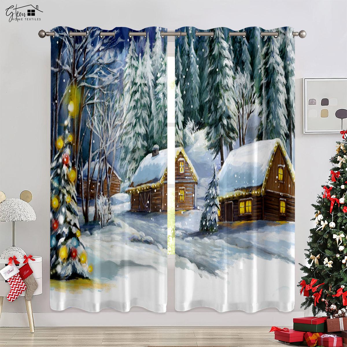 

Xmas Three-Dimensional Printing Decorative Draperies Xmas Tree Xmas Gift Living Room Space Design Bedroom Children Latest Holiday Draperies W50xH130(CM)x2PCS&Rod pocket