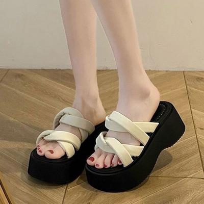 Beautiful with Skirt, Thick Bottom Heightening Cool Slippers, Women's Summer Wear Advanced Sense 2025 New Muffin Wedge Slippers