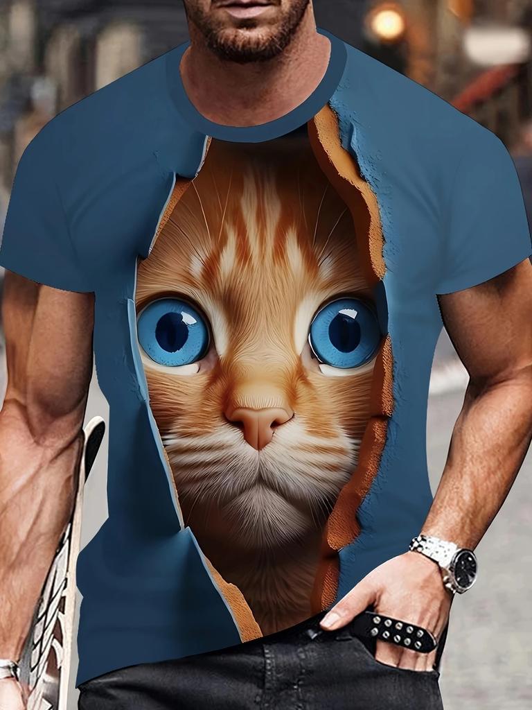 AI Cat Pattern Funny T-shirt Men's Clothing Fashion Animal Cosplay Animal T Shirts Daily Casual Sports Kid Street Popular Tees