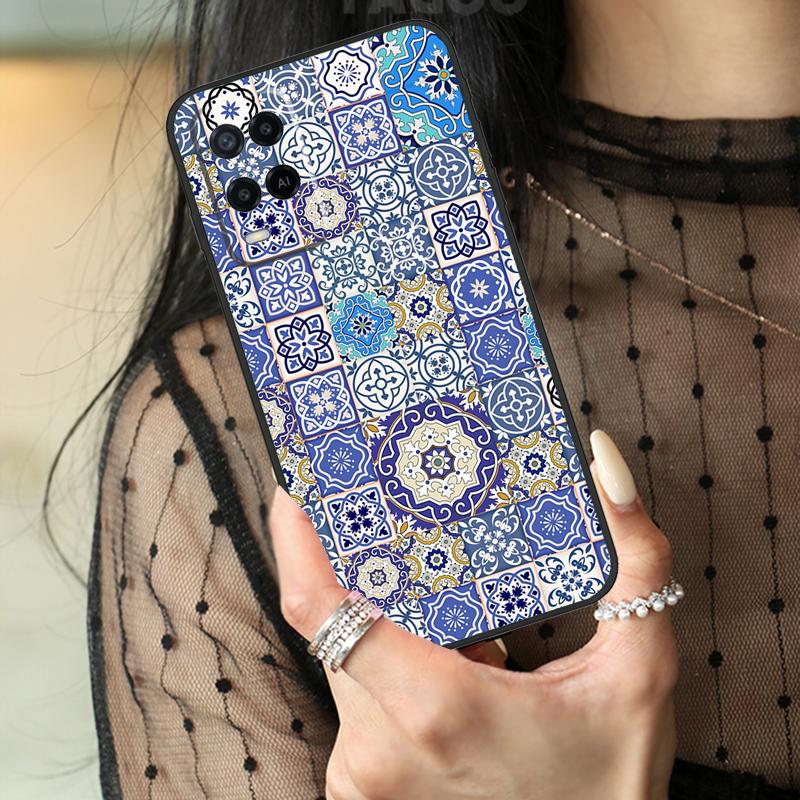 Boho Tile Mosaic Aesthetic Case For Oppo A16 A76 A96 A17 A18 A60 A80 A40 A38 A58 A78 A98 A94 A74 A54 A15 A57 A77 A5 Pro