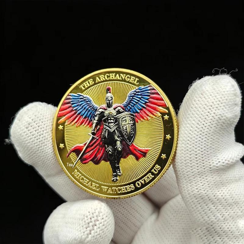 Saint Michael Archangel Gold-Plated Silver Coin: Commemorative Relief Badge Gift