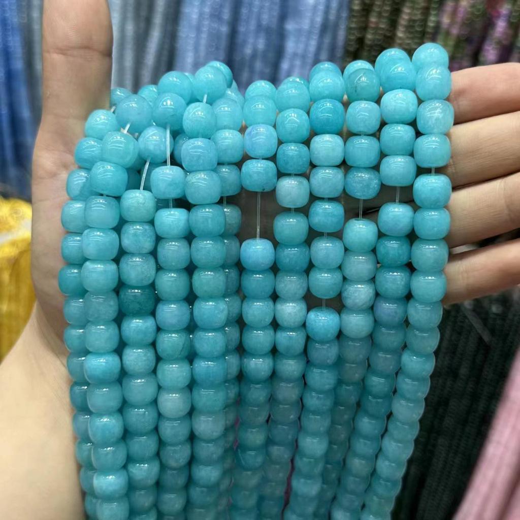 9x10 Natural Chalcedony Beads: Multicolor Morganite, Tourmaline, Amazonite Barrel Beads for DIY Jewelry