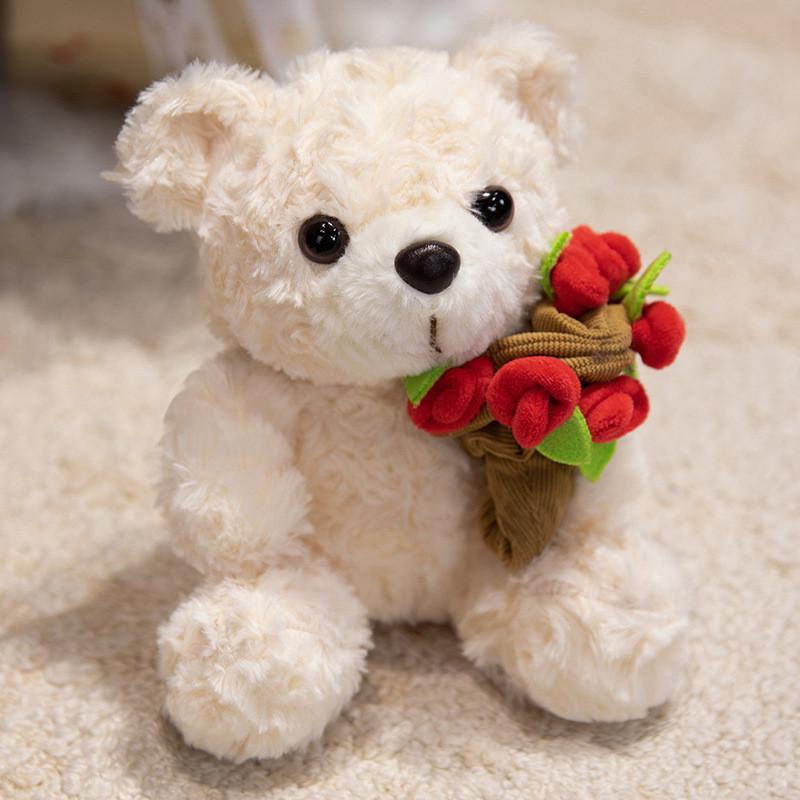 Paar Bären Stofftier mit Rosenblüten für romantisches Geschenk und Kinder