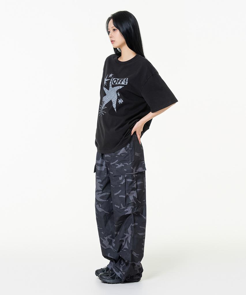 MOZMOZ Off-Print Pigment Oversized Short Sleeve T-Shirt Black