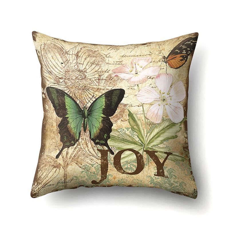 Polyester Pillowcase Peach Leather Velvet Decoration Printed Butterfly Pillowcase Waist Cushion Cover Car Cushion Head Cushion Cover