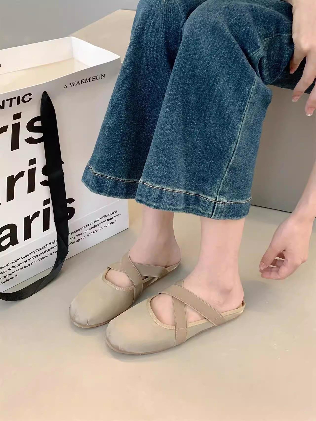 

Summer Casual Versatile Round Head Flat Bottom Slippers Soft Bottom Bag Head Half Drag With Skirt Girl Pink Sandals 40 абрикосовий