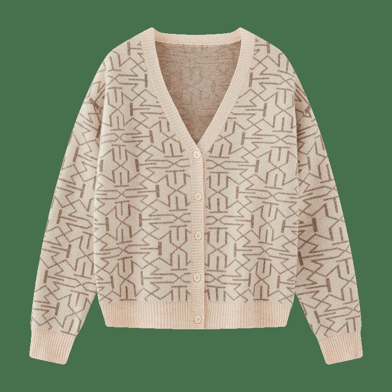 Winter 2022 V-neck Diamond Pattern Long Sleeve Knit Cardigan