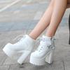 Fashion Black Women Spring Autumn Lace up Soft Leather Platform Woman Party Ankle High top Heels 14CM ghn89
