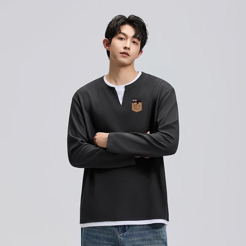 Mark Fairwhale Men's Waffle Knit Long Sleeve Fake Two-Piece T-Shirt