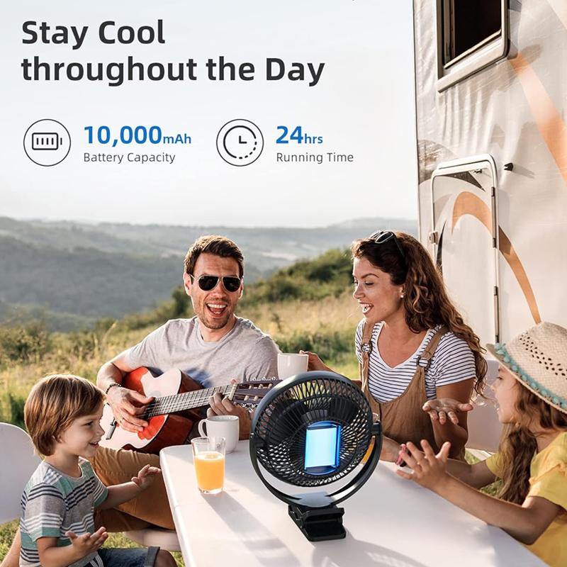 OPOLAR Wiederaufladbarer 8-Zoll-Klipfächer Starker Leiser Wind Mini-USB-Lüfter Stabile Klemme für Kinderwagen Camping Zuhause Outdoor 10.000mAh