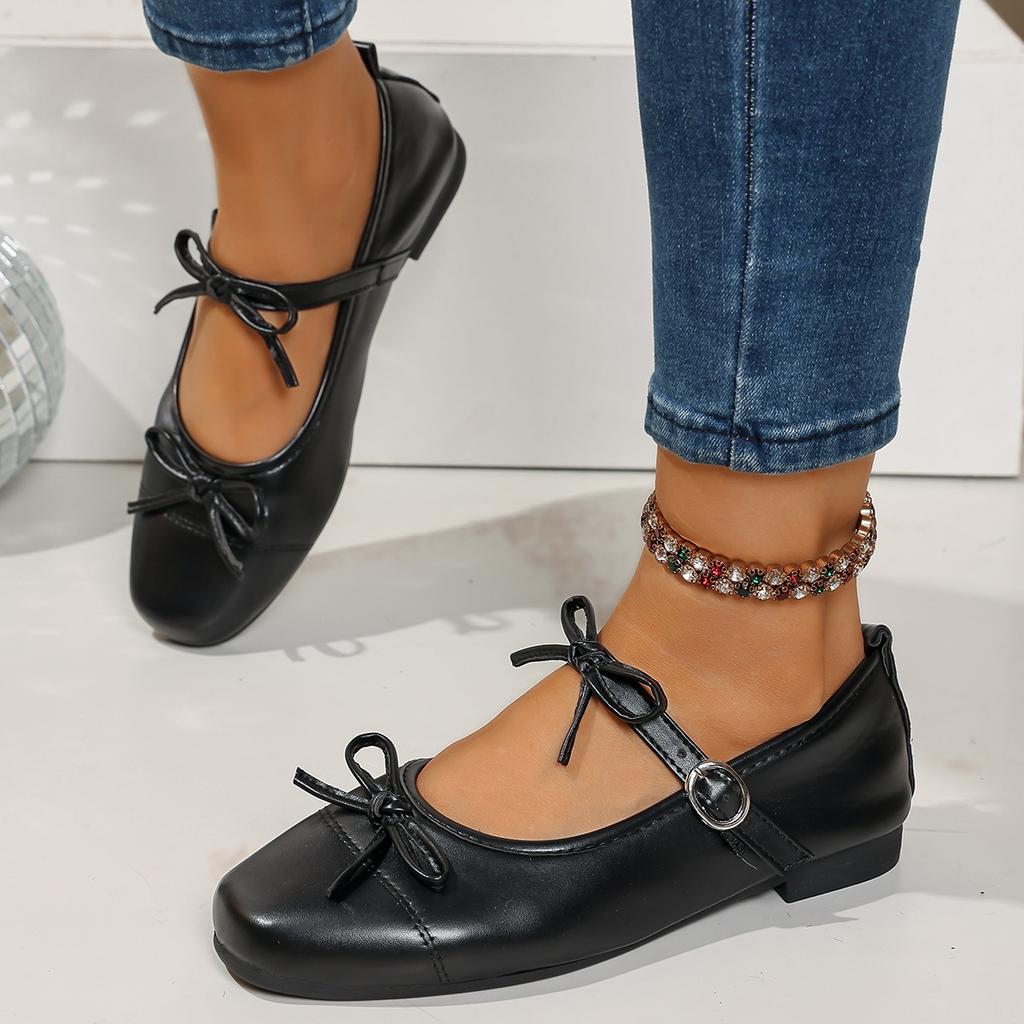 Fashion Square Toe Trend Shallow Butterfly-knot Ladies Casual Shoes Retro Women Shoes Spring New Thick Heel Women Mary Jane Shoes