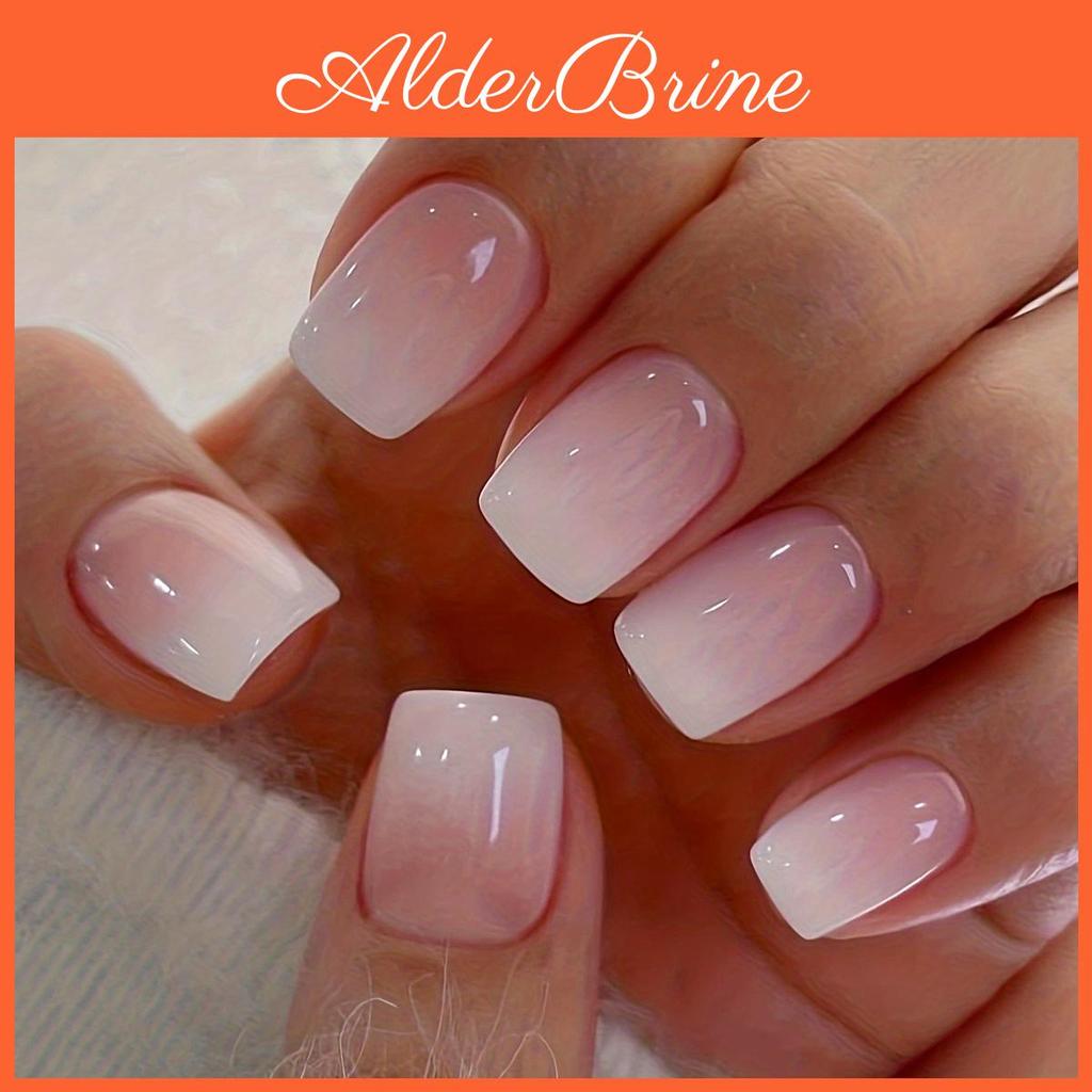 24pcs Ombre Elegant Pink Presson Nails Set Short Square Glossy Finish Perfect For Fashionable Nail Art Manicure Decor