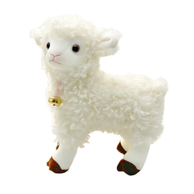 Peluche Agnello Campanellino Bambola Pecora in Piedi Rosa Bianco Beige Animale della Prateria Cartone Animato Compagno del Sonno Regalo