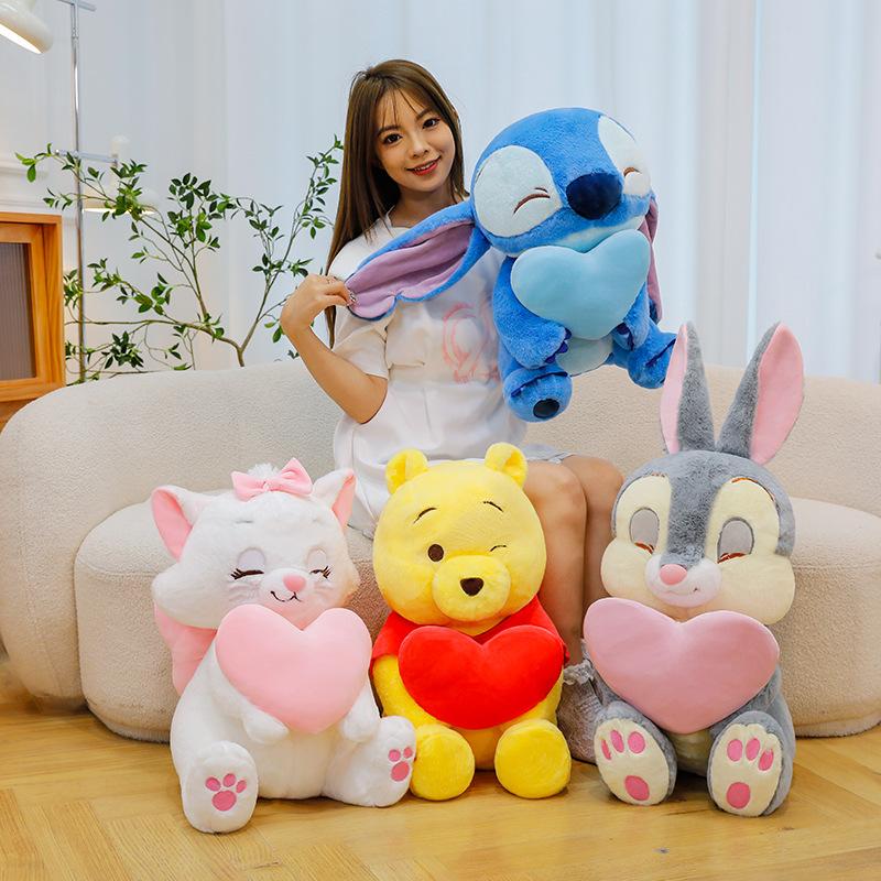 Popular Heart-hugging Stitch Winnie the Pooh Plush Toy Cute Mary Cat Rabbit Doll Hug Pillow