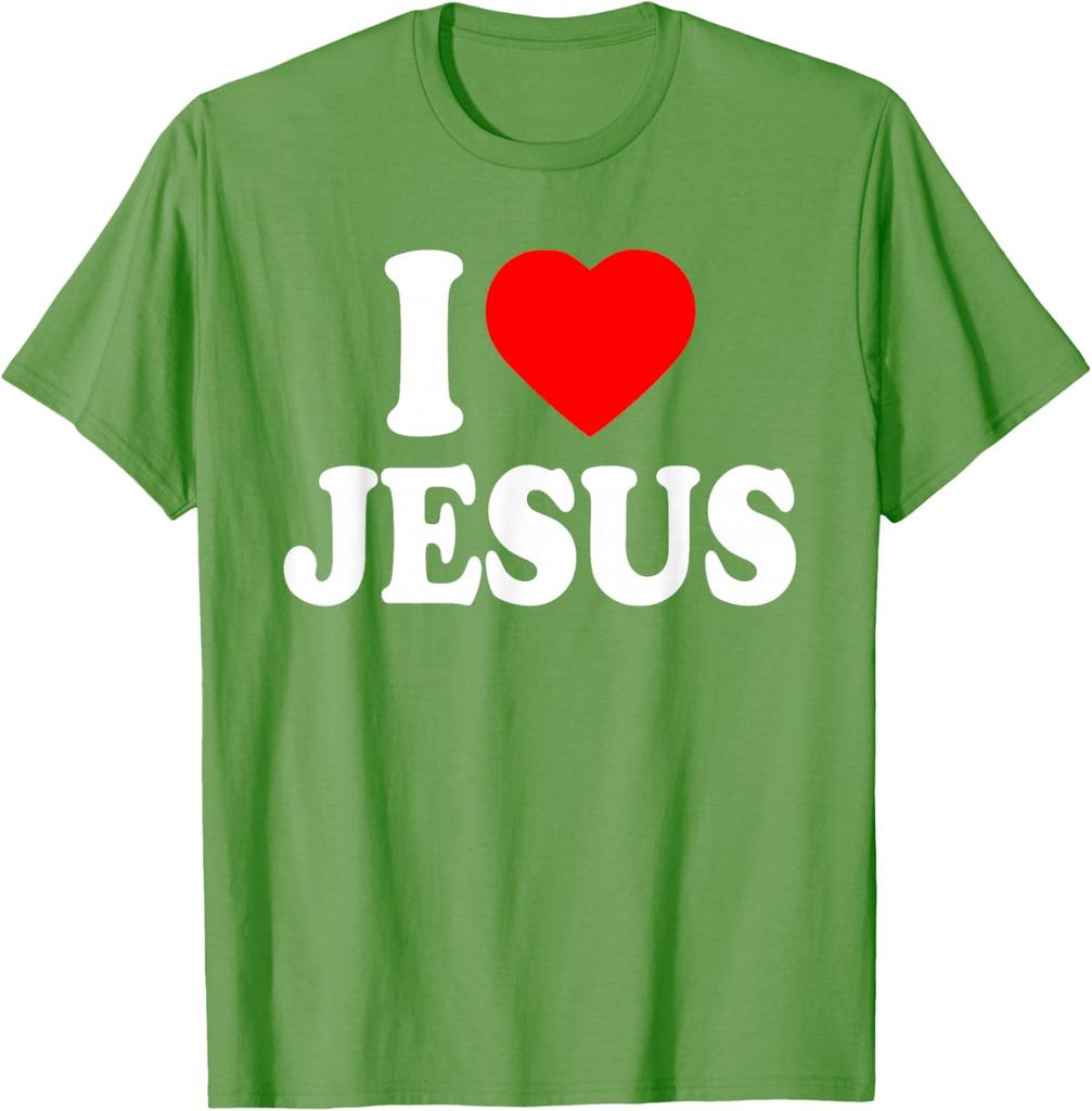 I Love Jesus Graphic Print Men's Short Sleeve Cotton T-Shirt Casual Trip Tee