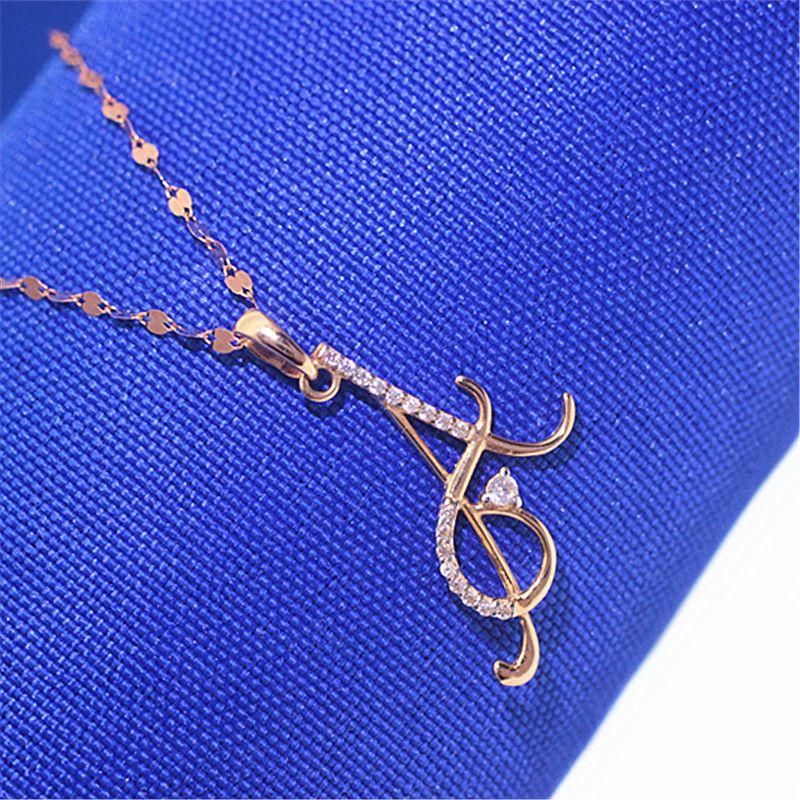 Purple Gold Inlaid Zircon Letter Pendant Women'S Fashion Rose Gold Clavicle Chain