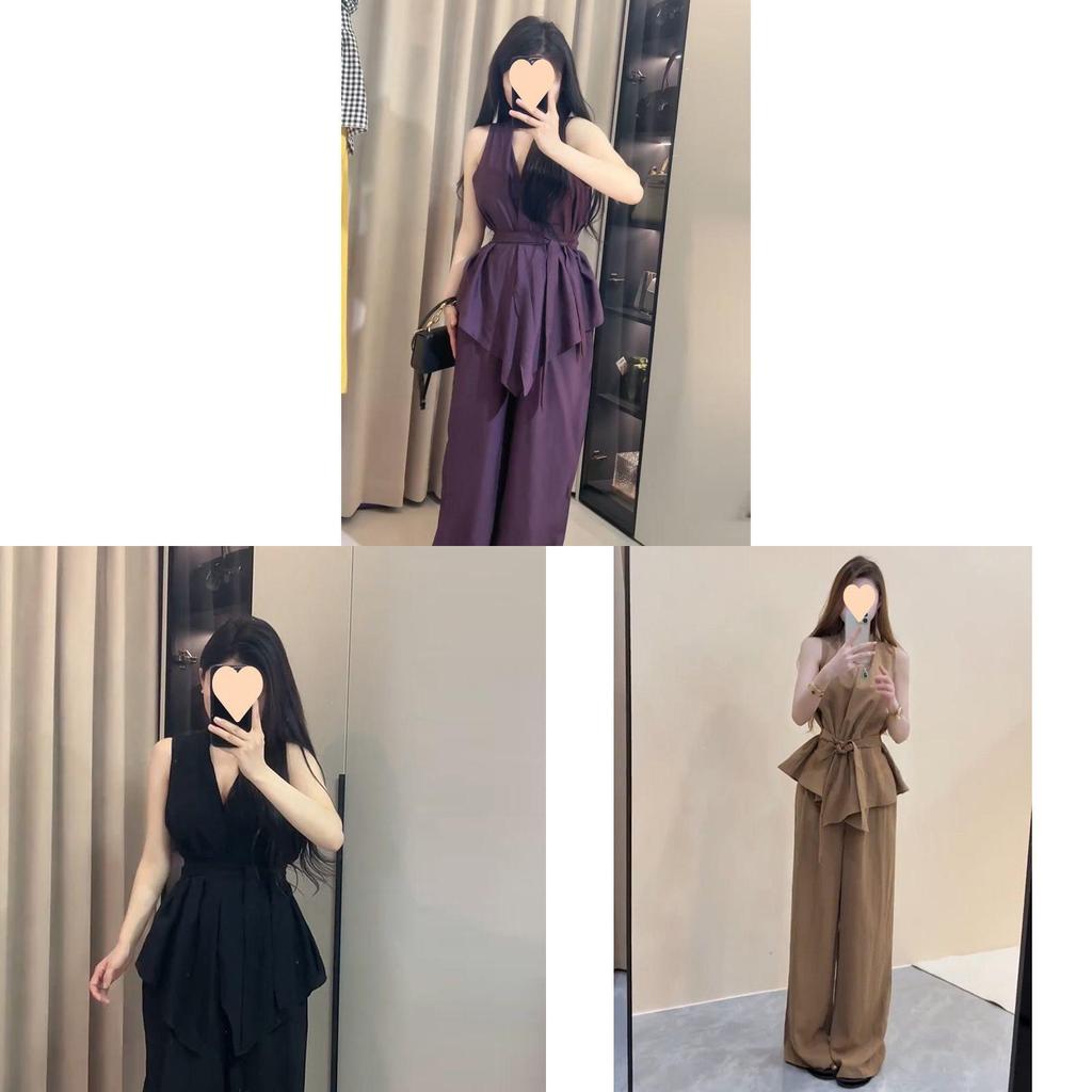 Urban Style Sleeveless Cropped Top High Waist Wide Leg Pants Summer Suit For Women