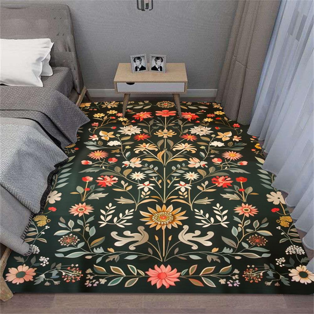 Dark Green Leafy Flowers Carpet for Bedroom Rug Decor Living Room Sofa Decor Rugs Kitchen Coffee Table Floor Mat Hallway Rug