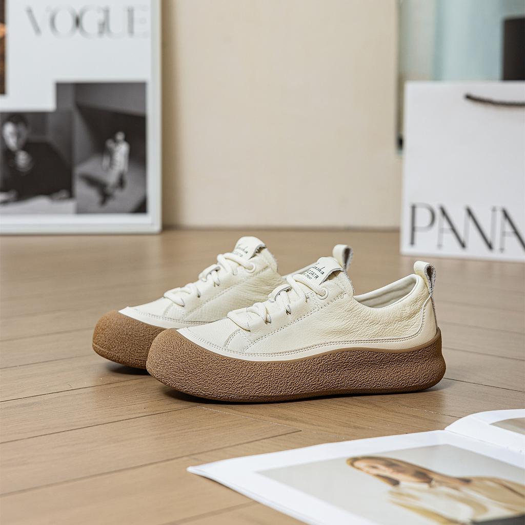 Thick-soled Soft Little White Shoes for Women's 2025 Autumn New Delicate and Versatile Casual Sports Single-board Shoes, High-end Soft Leather