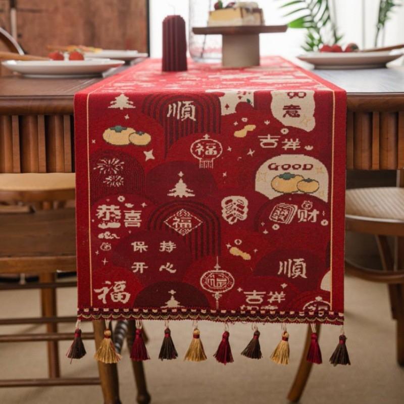 Christmas Table Runner With Woven Jacquard Snowman Deer Tassels Dining Holiday Decor