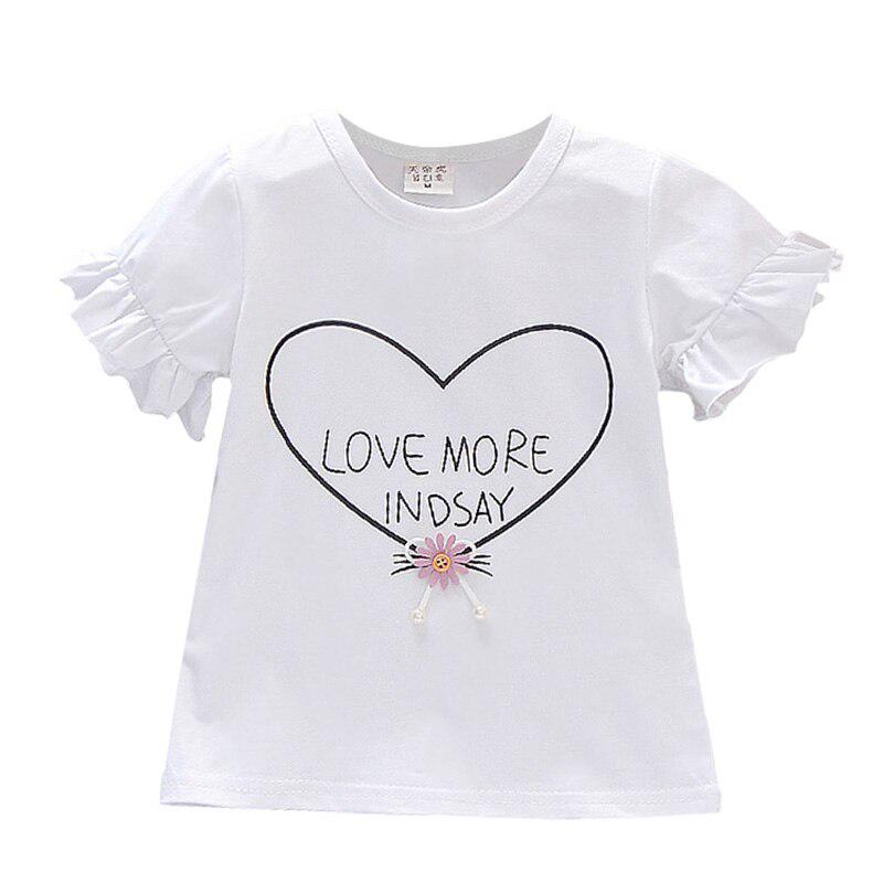Baby Girls Sommer Bomull Letter Hjertetrykk T-skjorte Topper Bluse Kortermet Barn Uformelle T-skjorter