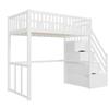 Letto a soppalco 90x200 con scala di sicurezza e contenitore, struttura del letto in legno massello di pino per bambini e adolescenti, bianco