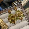 "Surrounded By Gold Leaves" Drip Oil Enamel Color Tiger'S Eye Stone Earrings Copper Plated Real Gold Western Antique Court Earrings Women