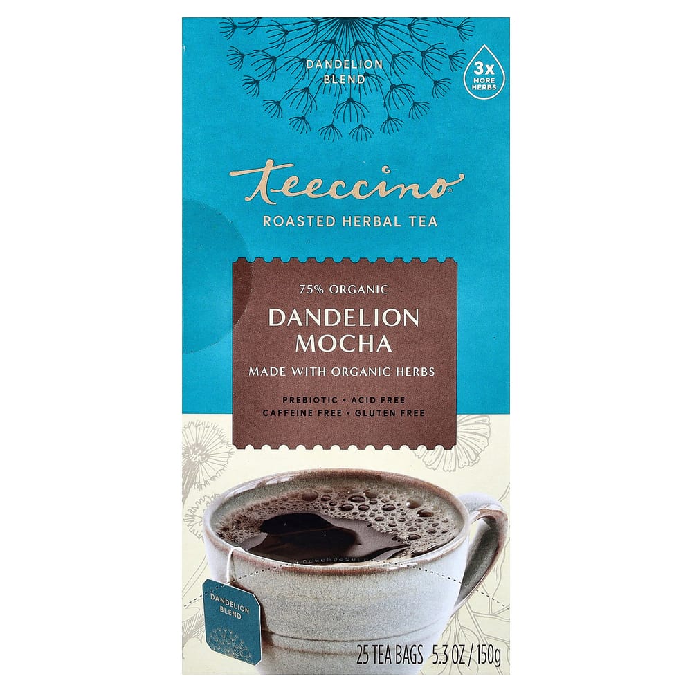 Teeccino Roasted Herbal Tea Dandelion Mocha Caffeine-Free 25 Tea Bags 150g (5.3oz)