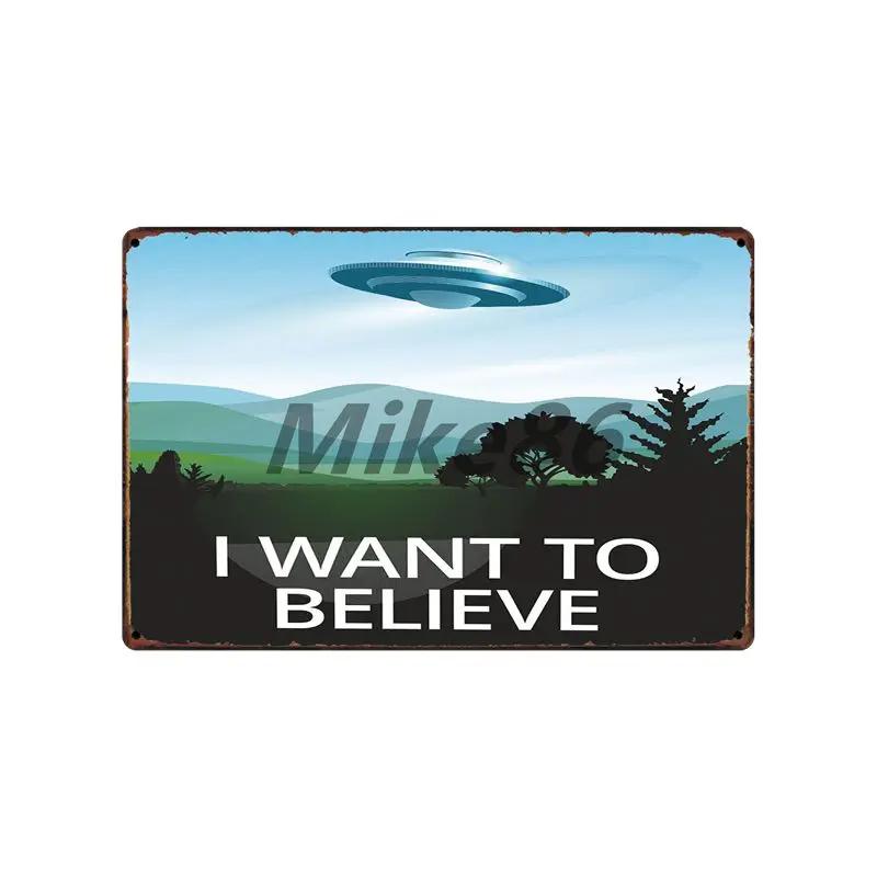 [ Mike86 ] Wanring AREA 51 I WANT TO BELIEVE UFO Aliens Metal Sign Wall Plaque Poster Custom Painting Room Decor Art LT-1695