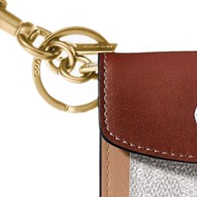 New COACH Parker Canvas Snake Skin Handbag Charm Wallet Mini Women's Brown & Milk Tea Brown 1636-B4QZ9