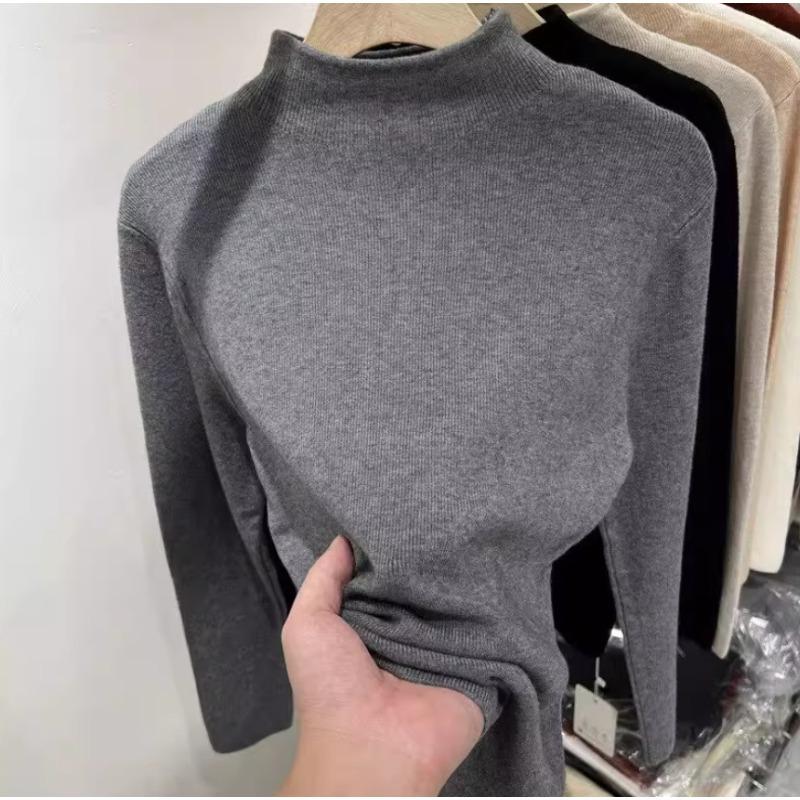 Premium soft waxy small stand-up neck slim-fit sweater bottoming shirt women's winter semi-turtleneck knitted autumn and winter long-sleeved inner top