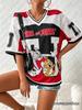 Summer New Cartoon T-shirt For Women Cute Tom&Jerry Print V-Neck Mesh Breathable Sports Football Jersey Oversized Loose Y2K Tops