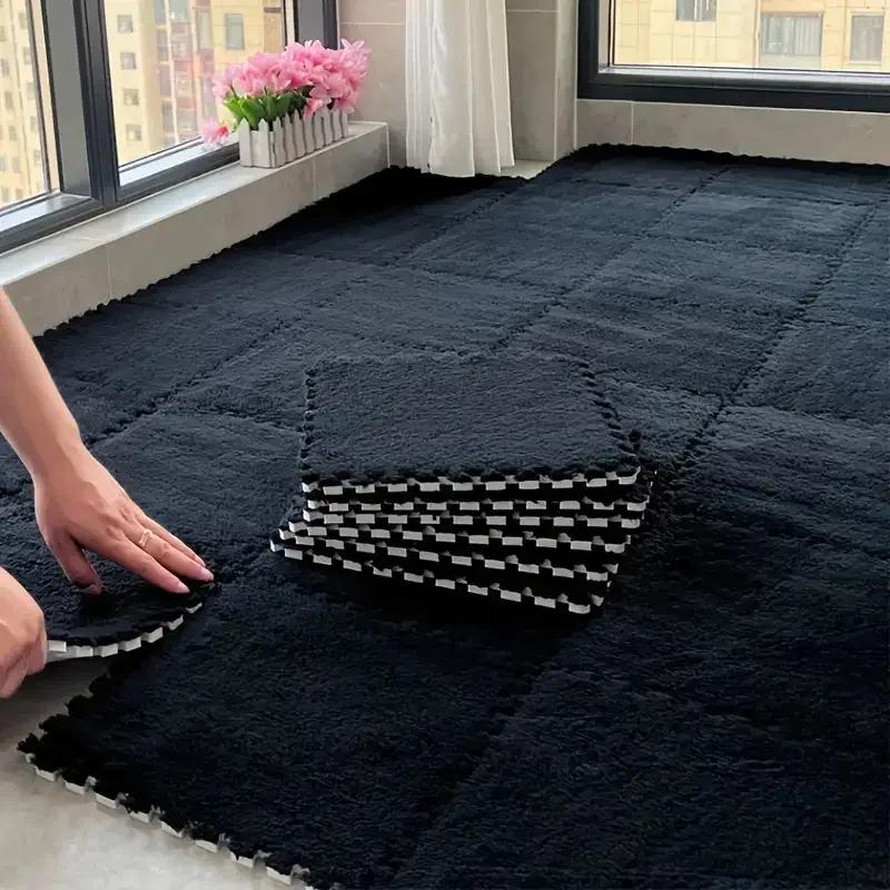 10Pcs Carpet Squares Puzzle Floor Mat Plush Interlocking Carpet Tiles Fluffy Area Rugs Protective Floor Tiles Exercise Play Mat