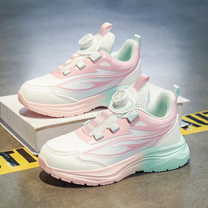 Classmate Sports Shoes 2025 New Children's Primary School Students Running Shoes Leather Surface Casual Rotating Button Girls Dad Shoes
