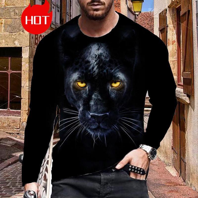 Men's Long Sleeve T-Shirt Fashionable Print Lion Graphic Street Style Casual Crew Neck Top For Autumn Spring Season Clothing