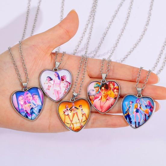 Korea Pop Necklace Heart Pendant Necklace Anime Movie Hunters Necklace Jewelry Gift for Teens Boys Girls Fans