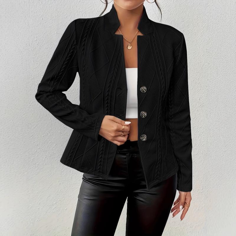 Women's Stand Collar Cable Knit Cardigan Single Breasted Casual Long Sleeve Blazer
