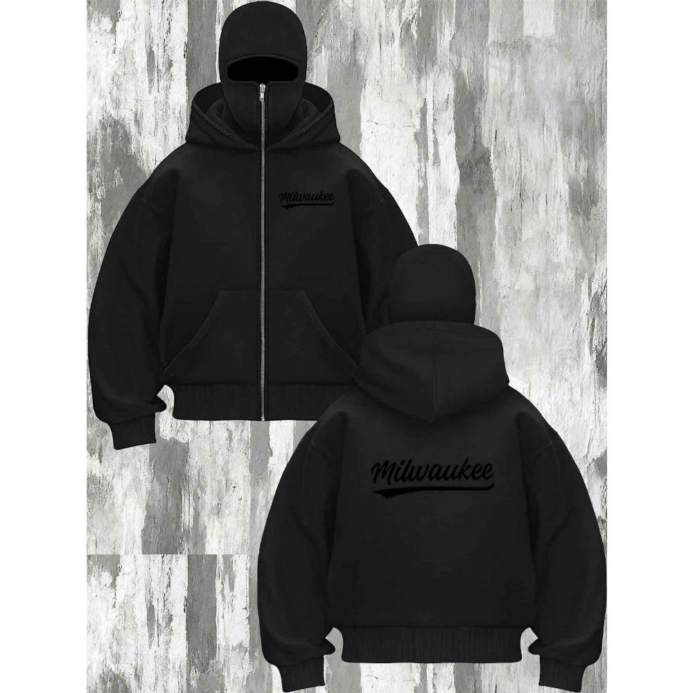 Letter Printed Hooded Zipper Sweatshirt | Neutral, Fashionable, Casual, Sports Warm Jacket with Pockets, Loose Fit
