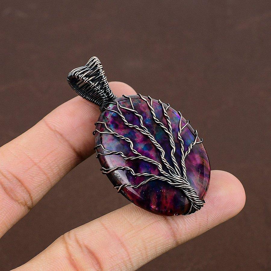 Multi Labradorite Handmade Copper Wire Wrap Jewelry Pendant 2.36" b6S97