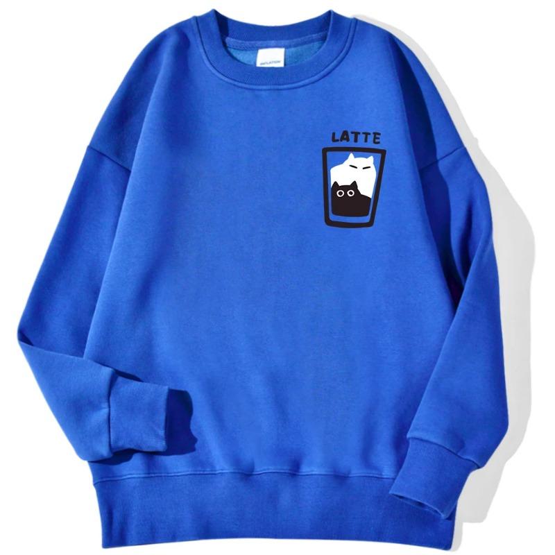 Cat Latte Cartoon Design Men Sweatshirt Fashion Casual Hooded Vintage Loose Hoodies Korean Fleece Clothing Pullovers & Long Sleeves Men’s