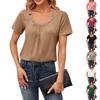 Women's Fashion Loose Color Button Square Neck Pleated T-shirt Short Sleeve Top