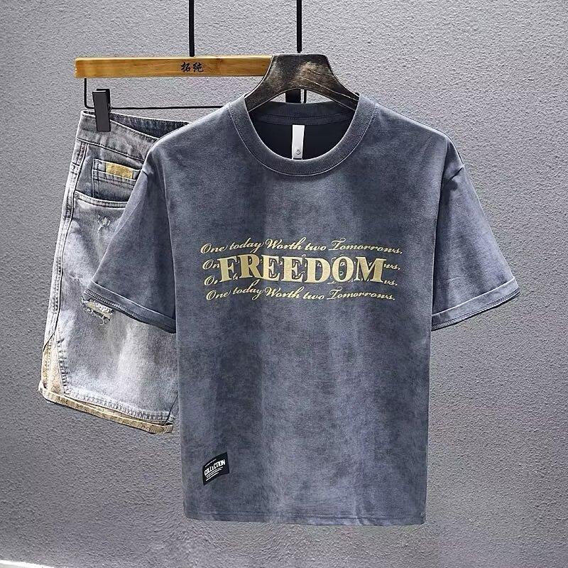 American Short-Sleeved T-Shirt Men'S Trendy Brand Fashion Retro Half-Sleeved Thin Casual Versatile Top
