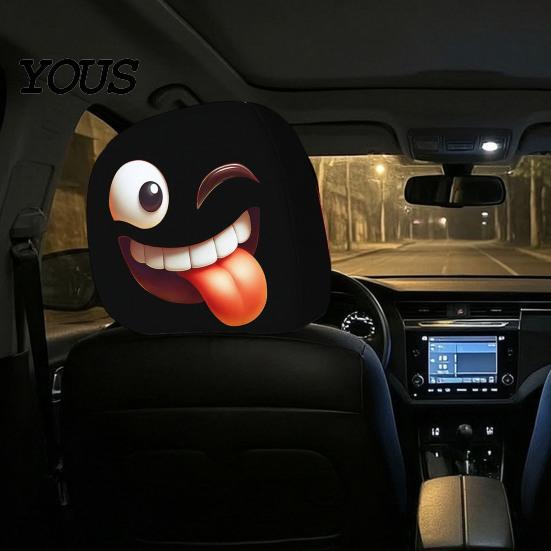 Polyester Seat Covers 2Pcs Spooky Car Headrest Covers, Cartoon Evil Face Auto Protectors, Elastic Protectors for Cars Trucks SUVs Easy