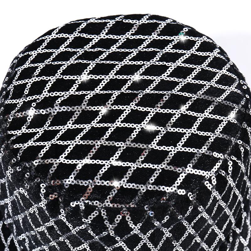 Spring and Autumn New Golden Velvet Bucket Hat Women, Fashionable Personality Sequined Grid Sunshade Washbasin Hat