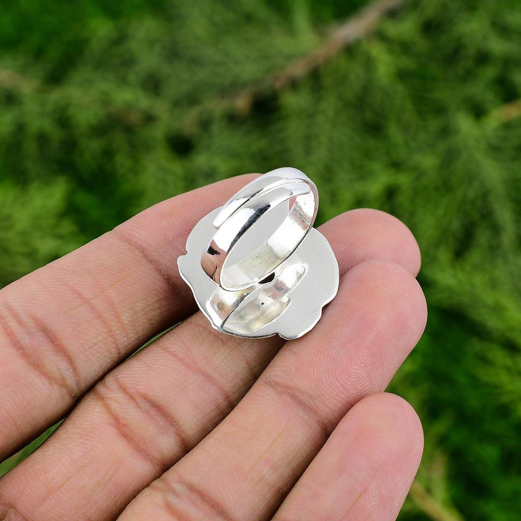 Gift For Her Natural Prehnite Rough Statement Adjustable Ring 925 Silver